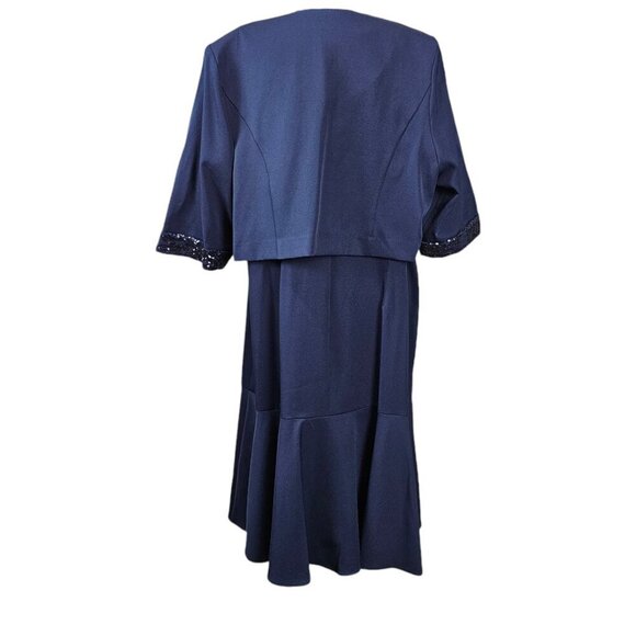 Maya Brooke Two-Piece Sleeveless And Crop Navy Blue Sequins Jacket Dress - Picture 10 of 16